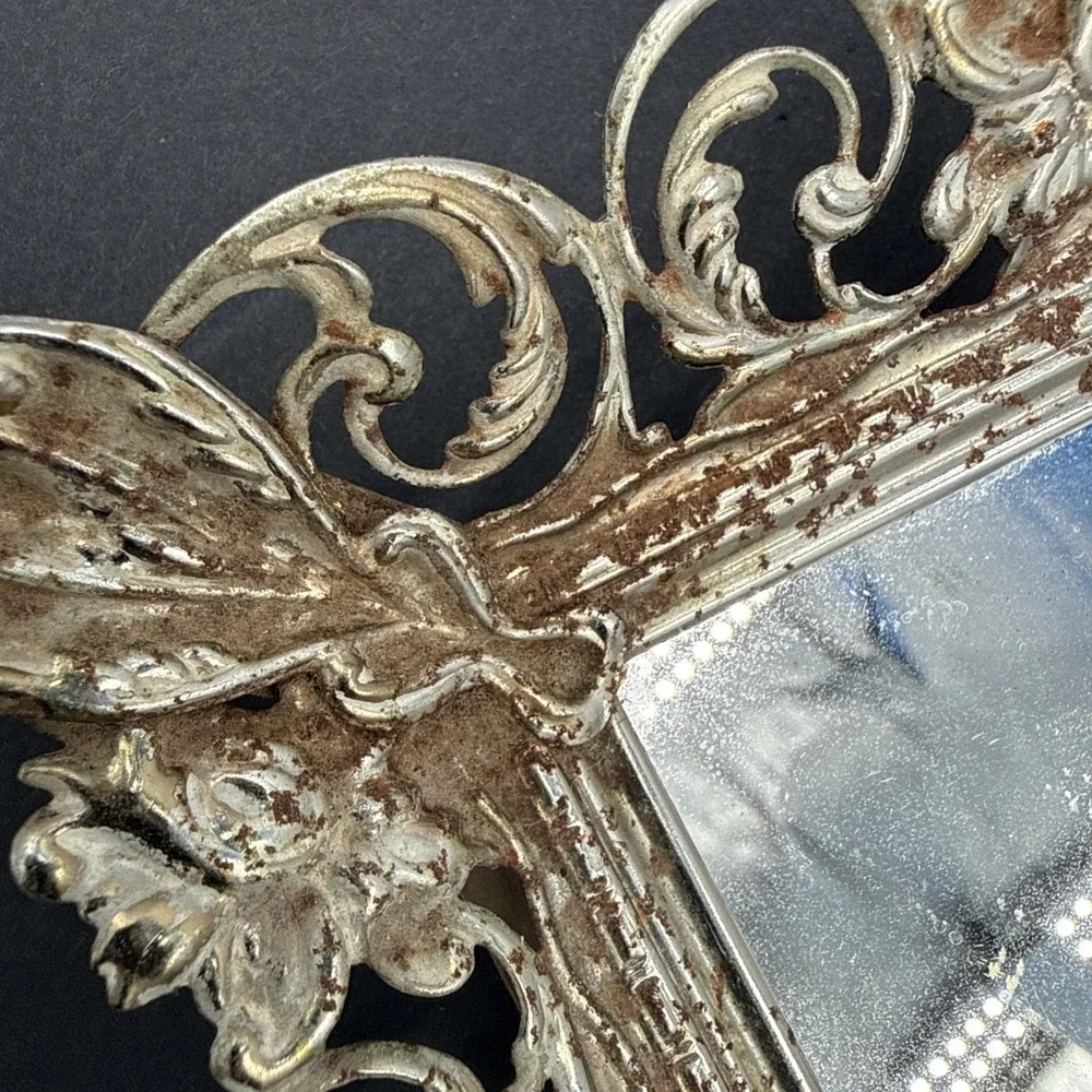 Vtg Ornate Vanity Mirror picture Stand Alone Or Tray keeper 15